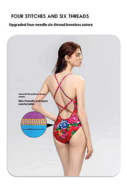 Red & Green Women's Professional Racing One-piece Swimsuits