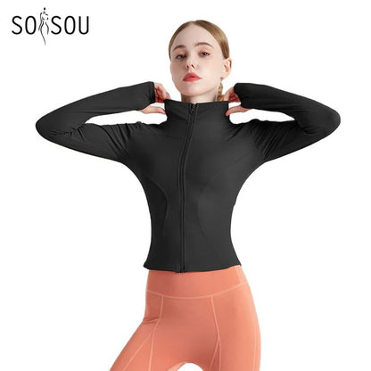Women's Jacket Yoga Sport Gym Coat Athletic Fitness Tight Fit Long Sleeved With Thumb Holes Jacket Women's Clothing