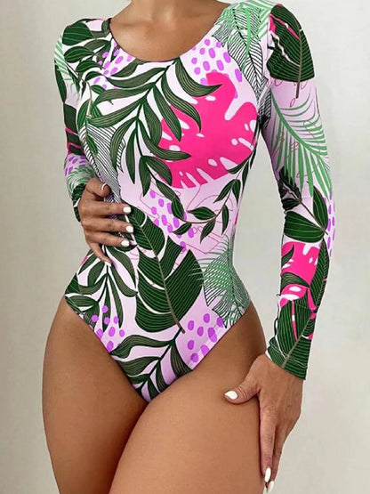 Surf Long Sleeve Swimsuit Women Back Cut Out One Piece Diving Clothes Swimwear Female Printed Bathing Swimming Bodysuit