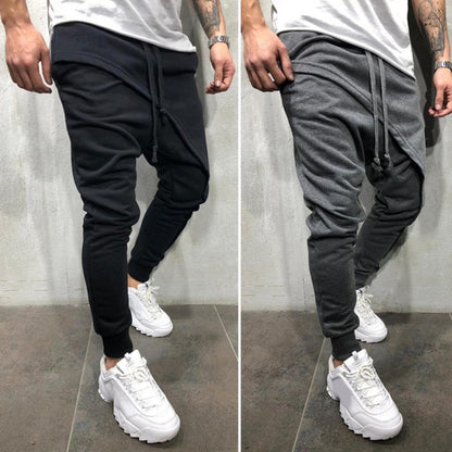Men Harem Pants Ankle Tied Hip Hop Double Layer Running Baggy Pants Korean Casual Elastic Waist Trousers Sweatpants Tracksuits