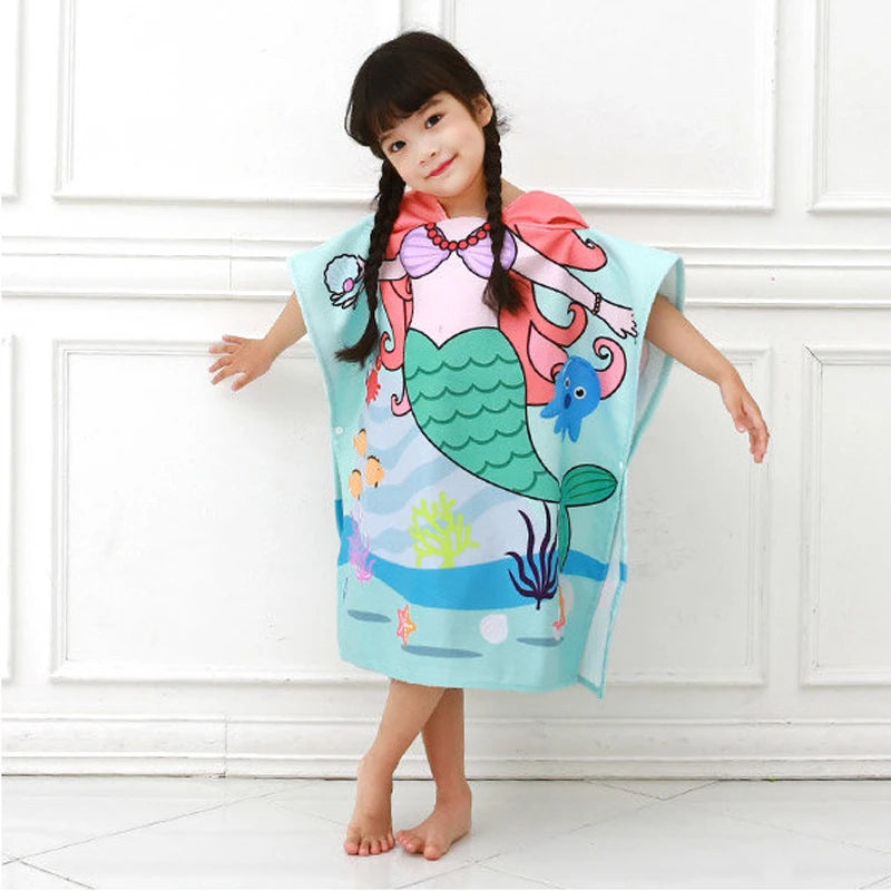 60X120cm Cartoon Kids Hooded Bath Beach Poncho Towels Shark Cute Bathrobe Toddler Boys Girls Cloak Child Bathing Stuff Quick Dry