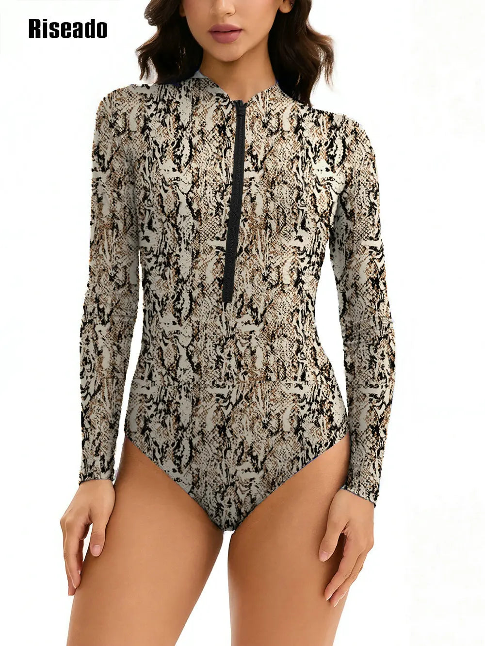 Women's One Piece Swimsuits Long Sleeve Leaf Print Surfing Swimsuit Indoor-Pool Bathing Suit