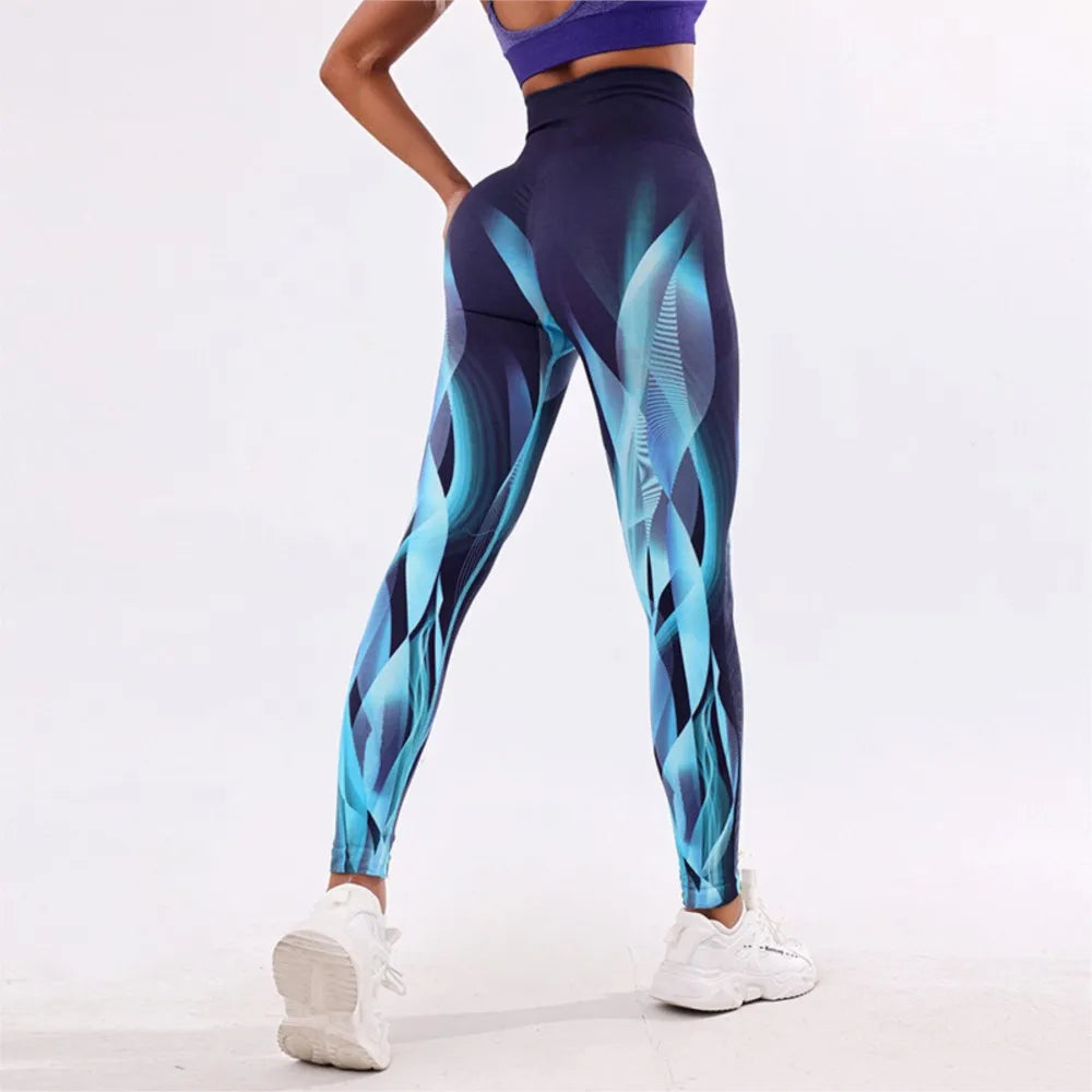 Tie-dye Yoga Fitness Nine-point Pants Spring Summer Women's High-waist Hip-lifting Slim Trousers Pantalones De Mujer Ropa Mujer