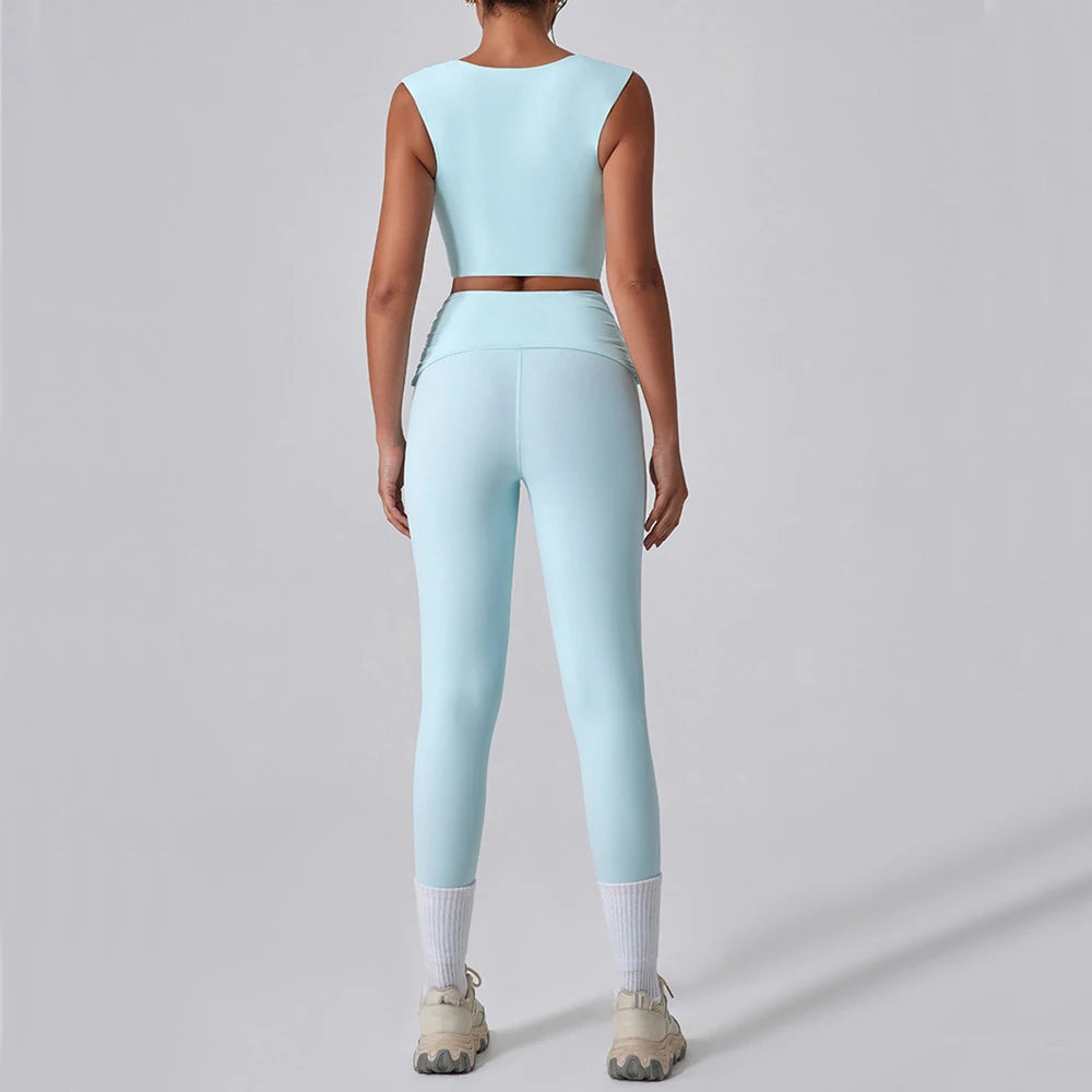2PCS Women Yoga Set Workout Pant Outfits Fitness Sportswear Gym High Waist Flare Leggings Sports Bra Athletic Tracksuit