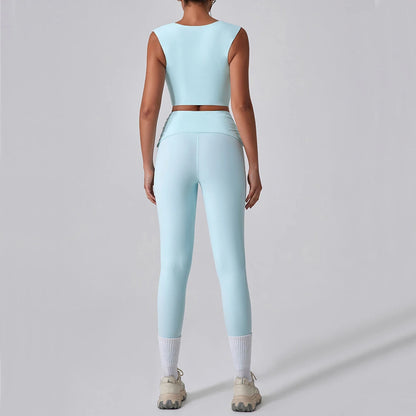 2PCS Women Yoga Set Workout Pant Outfits Fitness Sportswear Gym High Waist Flare Leggings Sports Bra Athletic Tracksuit