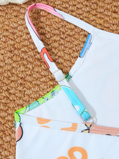 Printed Girls Swimsuit One Piece Kids Strappy Swimwear Children Swimming Bathing Swim Suit Beachwear
