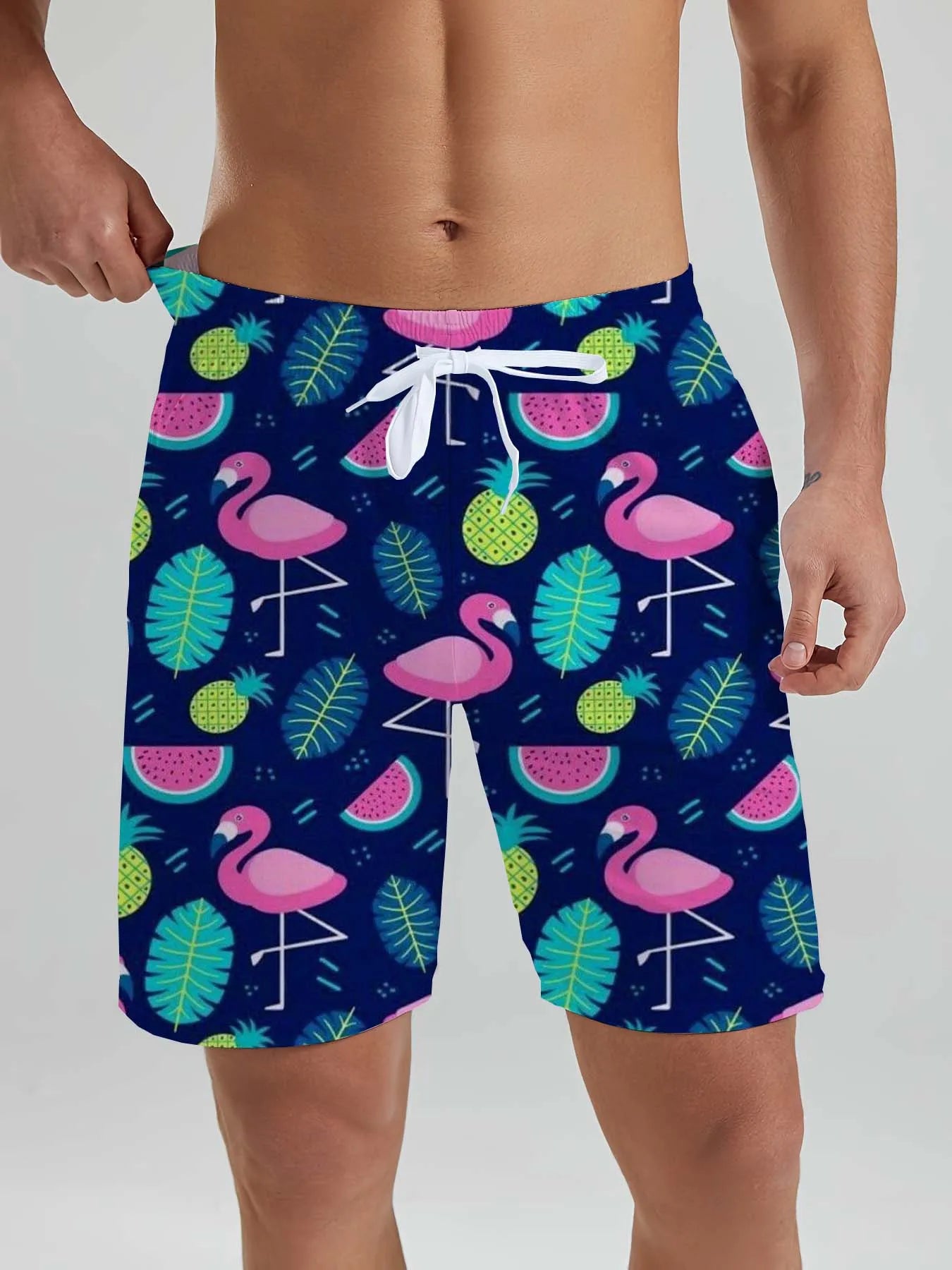 Hawaiian flamingo Vacation Beach Shorts For Men Summer Casual Street Short Pants 3D Printed  Board Shorts Swimsuit Swim Trunks