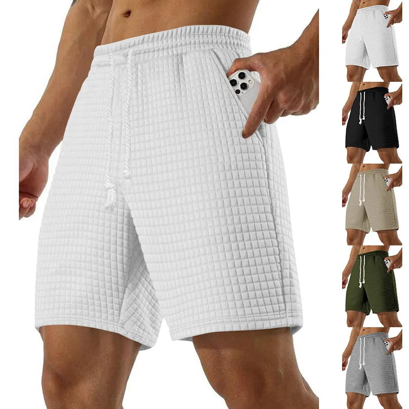 Summer Men's Waffle shorts Drawstring Baggy Short Pants Fitness Breathable Streetwear Gym