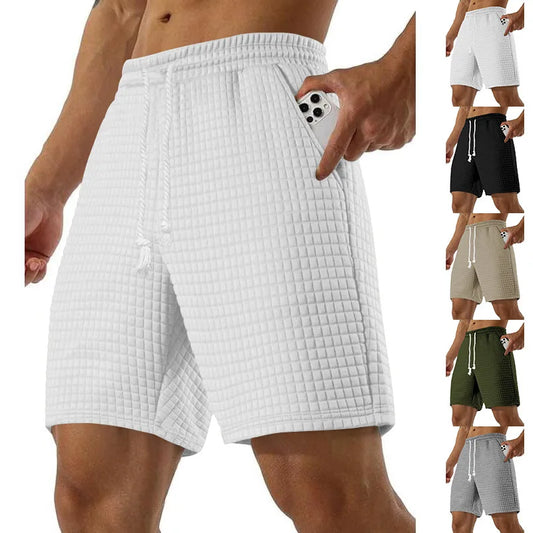 Summer Men's Waffle shorts Drawstring Baggy Short Pants Fitness Breathable Streetwear Gym