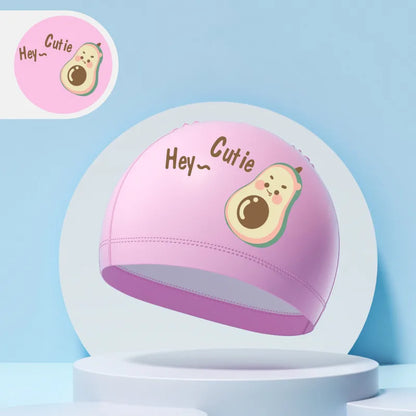 Children's Swimming Caps Boys Girls Kids Cartoon Swim Hat High Elastic Ear Protection PU Waterproof Swimming Cap