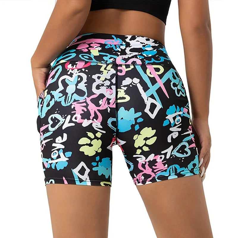 Printed High Waisted Biker Shorts for Women Tummy Control Fitness Athletic Workout Running Yoga Gym Shorts