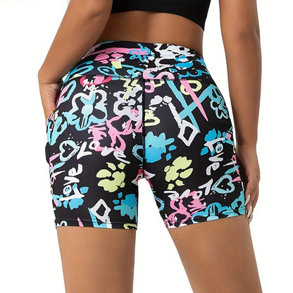 Printed High Waisted Biker Shorts for Women Tummy Control Fitness Athletic Workout Running Yoga Gym Shorts