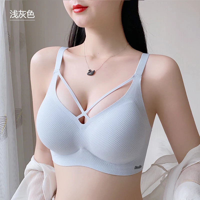 Traceless Semi-Fixed Cup Lingerie Thin Gel Soft Support Anti drops Adjustability No Steel Ring Super Soft Solid Color Bra 5XL 6XL