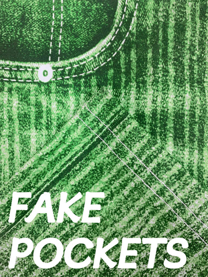 Plus size women's leggings with denim print and line pattern, showcasing a fashion-forward and casual high-stretch knitted pants