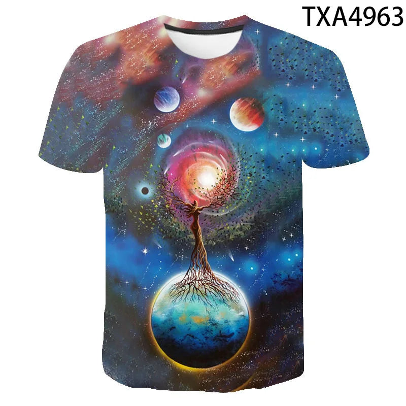 Cosmic Planet Space Galaxy 3d Printing Men's Ladies Children's Casual T-shirts Starry Cool Tops Fashion Street Light Sports