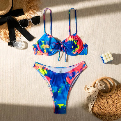 Colorful Printed Underwired Brazilian Bikini Female Swimsuit Women Swimwear Two-pieces Bikini set Bather Bathing Suit Swim