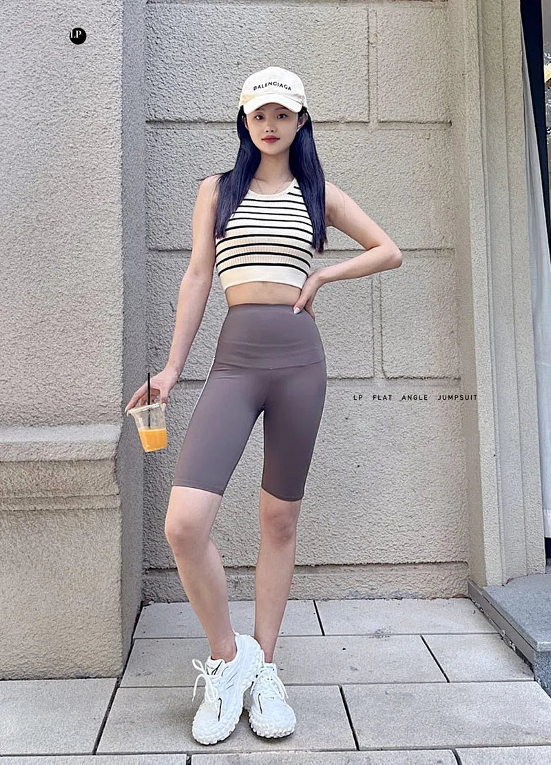 Women Shark Running Short Leggings Summer Side Stripe Sports Biker Shorts High Waist Skinny Seamless Bicycle Shorts