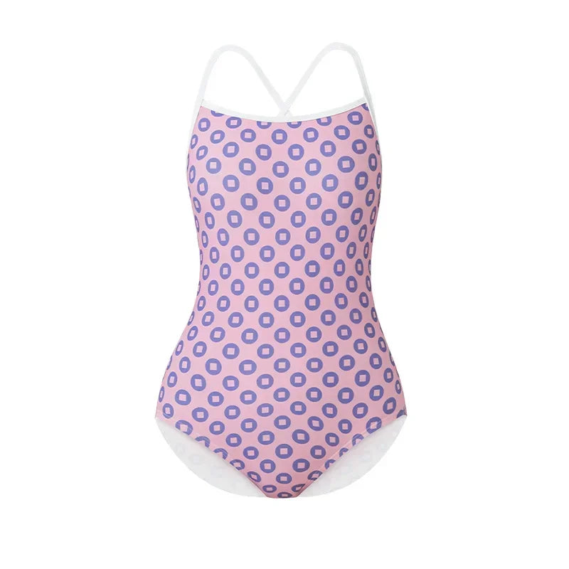 Women Vintage Racing One-piece Swimwear Sun Protection Professional Competition Flower Printed Swimsuit Training Bikini
