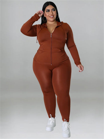 Wmstar Plus Size Two Piece Outfits Women Hoodies Sweatsuit Leggings Pants Sets Solid Stretch Matching