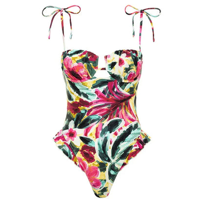 Bandeau Ruffle Women One Piece Swimsuit Female Swimwear Solid Push Up Monokini  Bathing Suit Backless Beachwear