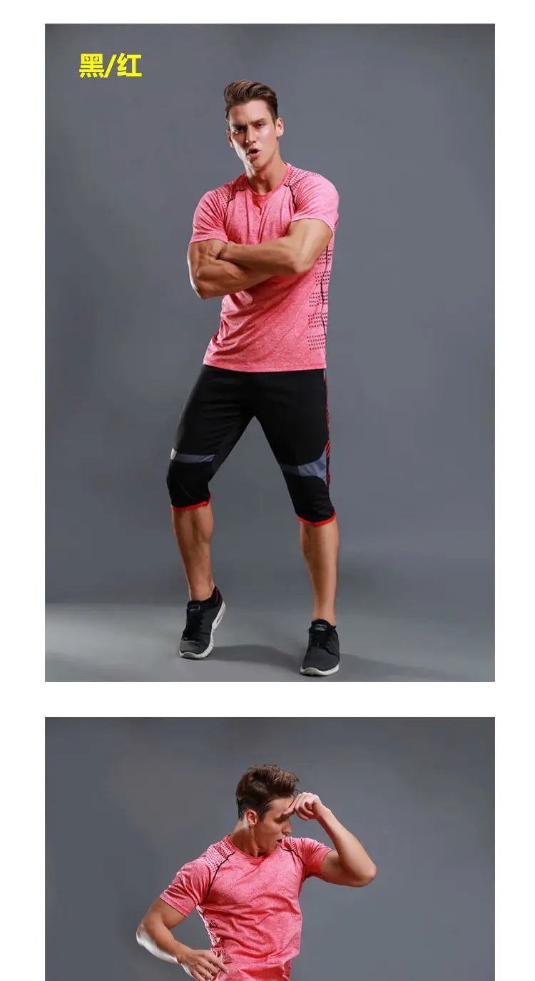 Summer Men Sports Striped Cropped Pants Fitness Running Riding Train Quick Drying Breathable Loose Thin Large Size Shorts