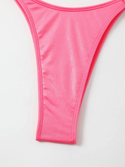 Solid Cross Halter Swimwear Women Hollow Push Up Bikini High Cut Thong Swimsuit Backless Beach Bathing Suit