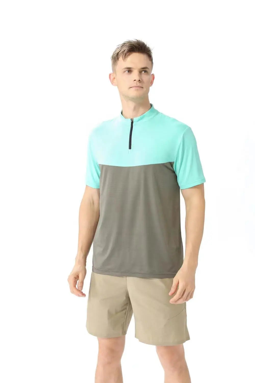 Men Slim Fit Track Top Men's Half Zipper Stand Collar Sports T-shirt with Short Sleeves for Running Fitness Training Breathable