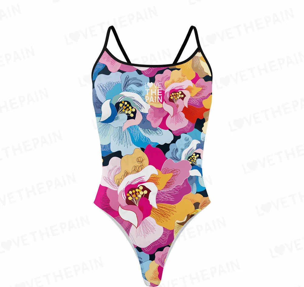 Love The Pain Spaghetti straps Women Swimwear Back Swimsuit One Piece Comfortable Suit printing Functional Swimwear