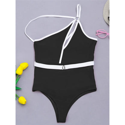 Splicing Asymmetric Backless Monokini Women Swimwear One Piece Swimsuit Female One Shoulder Bather Bathing Suit Swim