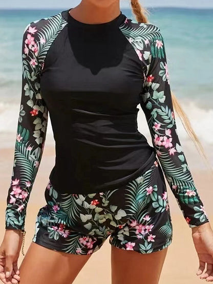 Long Sleeve Surfing Sport Swimwear Women Two Pieces Print Swimwear Female Bathers Bathing Swimming Swim Suit Beachwear Lady
