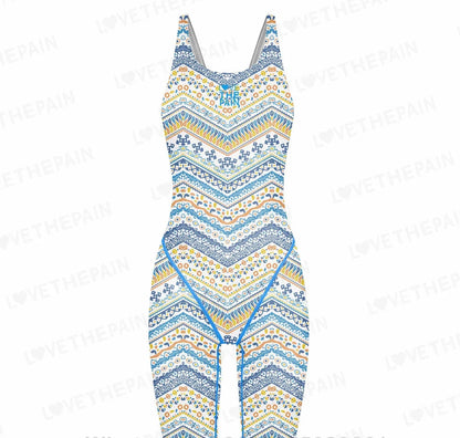 Love The Pain Women Racer Back Bodysuit Knee Length Swimsuit Professional Sports Training Swimwear Backless Athletic Swimsuit
