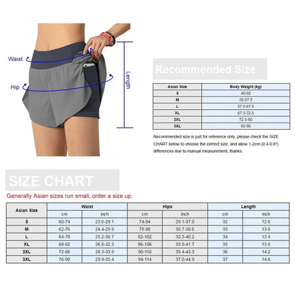 Women Running Shorts 2-in-1 with Pocket Wide Waistband Coverage Layer Liner Lounging Sports Yoga Leggings Gym Fitness Shorts