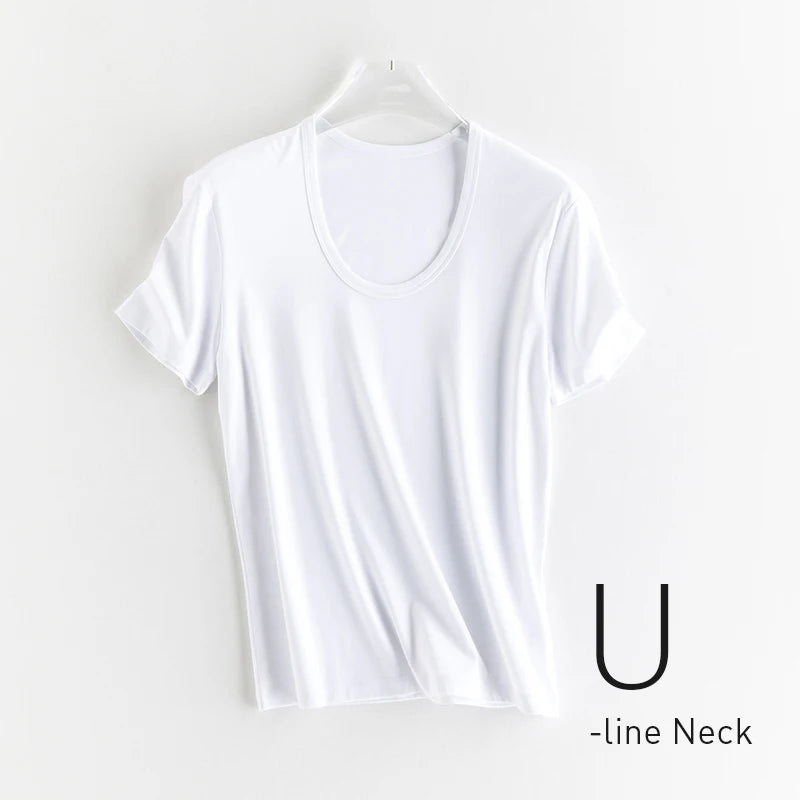 10% Silk & Mercerized Cotton Women T-shirt Luxury Tee Short Sleeve Silky Feeling Summer Wear Tops V / O-neck