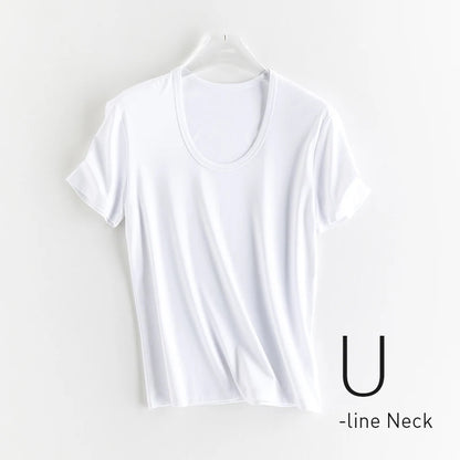10% Silk & Mercerized Cotton Women T-shirt Luxury Tee Short Sleeve Silky Feeling Summer Wear Tops V / O-neck