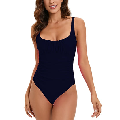 Vintage Swimsuit Women Plus Size One Piece Swimwear Deep V Striped Backless Bathing Suit Tummy Control Monokini Beach