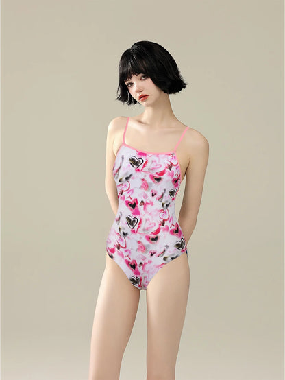 Racing swimsuit women's hot spring swimming pool print one-piece swimsuit nylon high elastic bikini