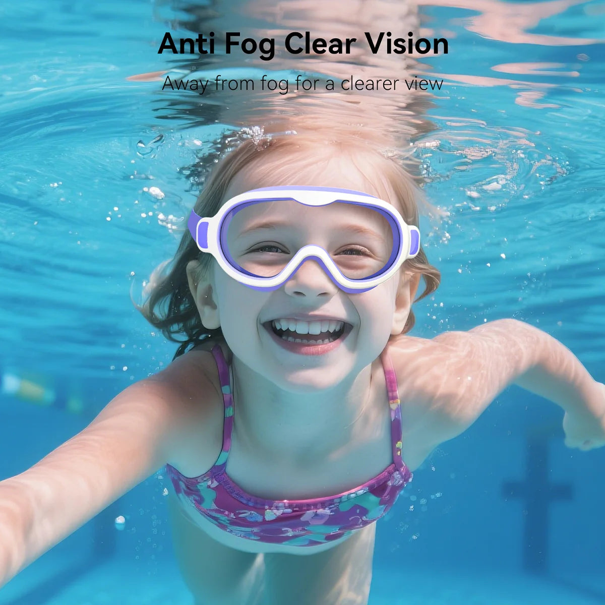 Kids Swimming Goggles Large Frame Wide View Clear Vision Anti-Fog Anti-UV No Leaking Waterproof Quick Adjustable Child Age 6-15