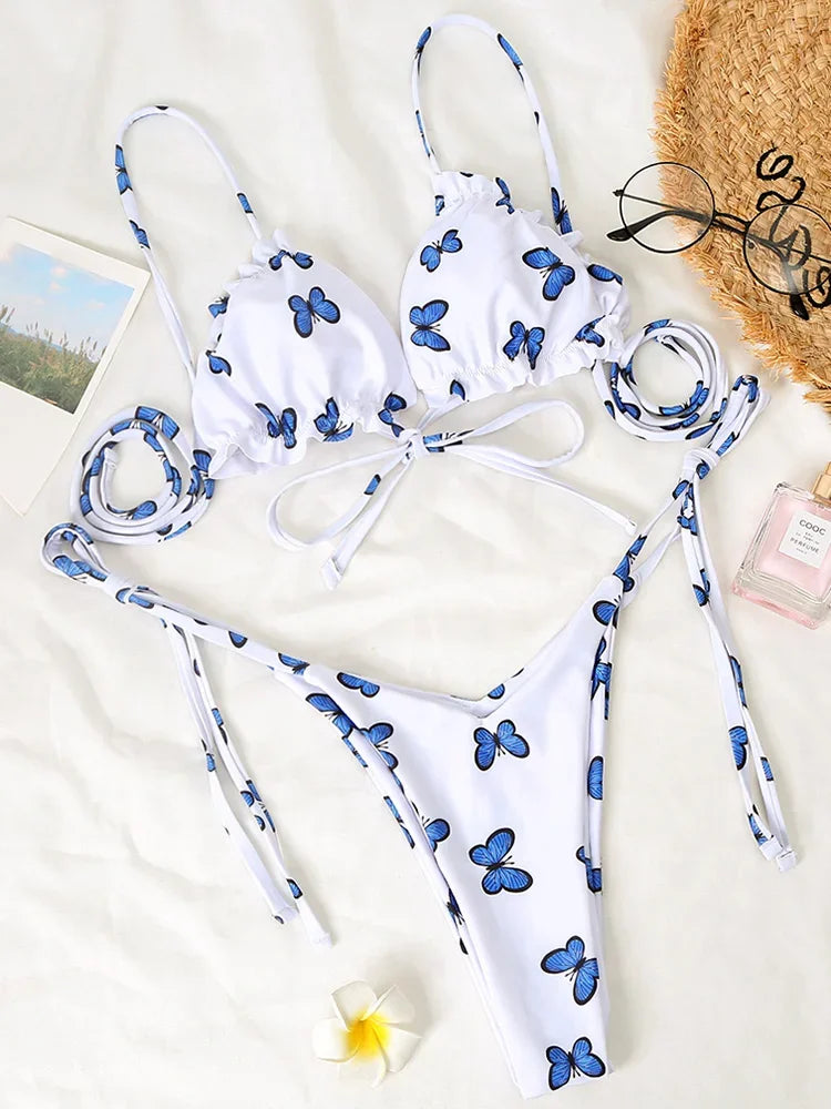 Ruffle Frilled Micro Thong Bikini Women Swimwear Female Swimsuit Two-pieces Bikini set String Bather Bathing Suit Swim