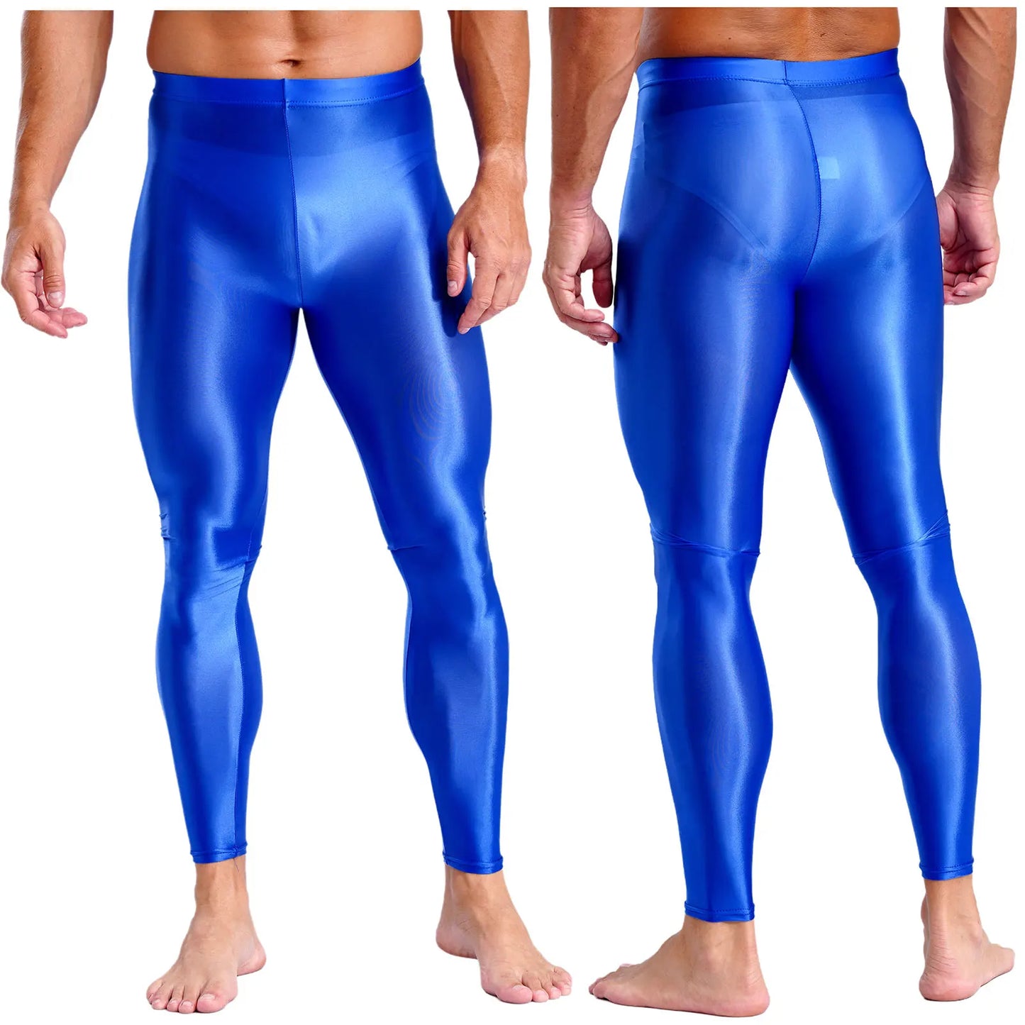 Mens Breathable Pure Color Oil Sports Pants Shiny Metallic Stretchy Casual Leggings Gym Running Workout Fitness Pants Trousers