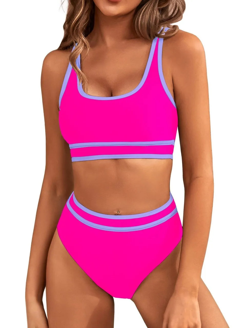 Strappy Solid Bikinis Women High Waist Triangle Swimsuit Sports Vest Swimwear Female Bather Bathing Swimming Suit Beachwear