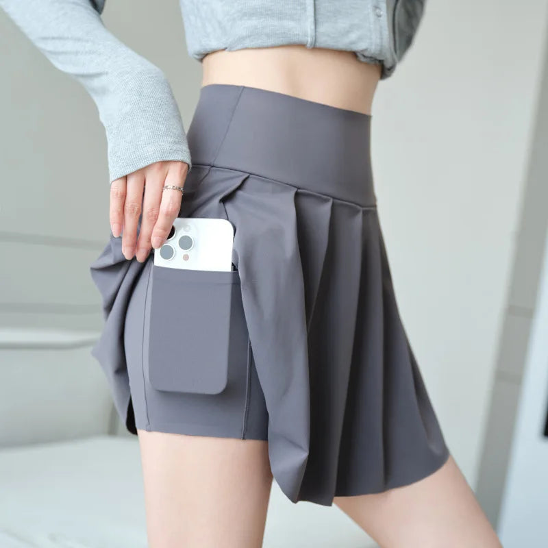 Pleated Skirts Shorts With Pocket Women Sharkskin Sport Fitness Tennis Mini Short Skirt