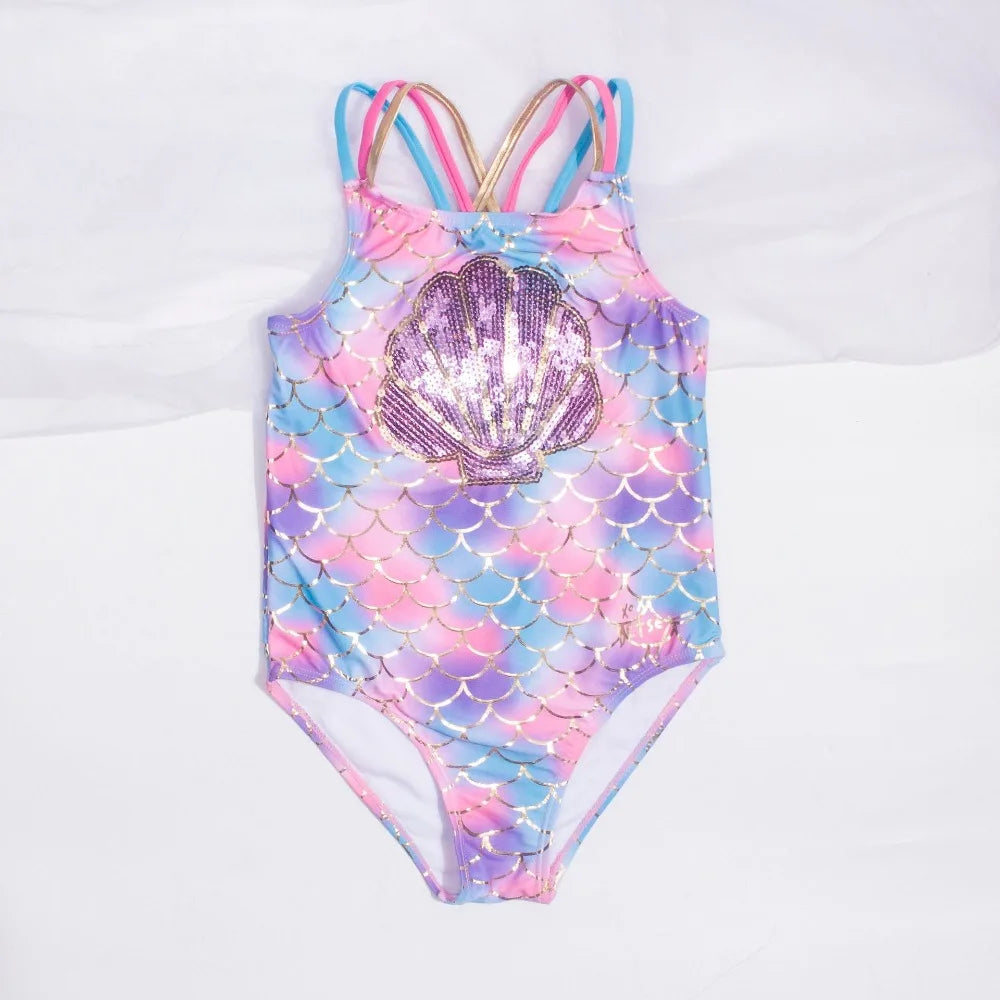 Teens Girls Swimsuit One-Piece Floral Fish Scale Unicorn Children's Swimwear Baby Girls Beachwear 4 5 6 7 8 9 10 11 12 13 Years