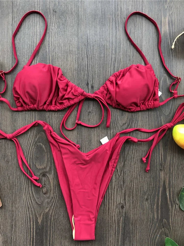 Ruffle Frilled Micro Thong Bikini Women Swimwear Female Swimsuit Two-pieces Bikini set String Bather Bathing Suit Swim