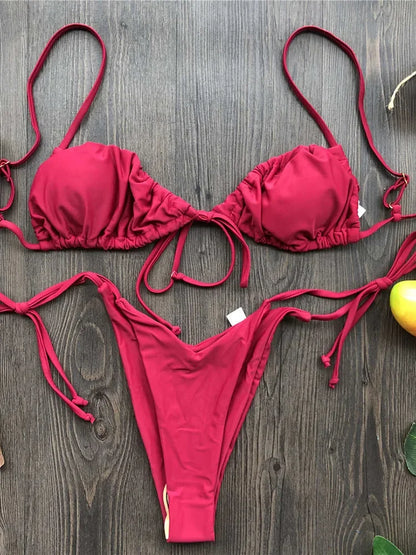 Ruffle Frilled Micro Thong Bikini Women Swimwear Female Swimsuit Two-pieces Bikini set String Bather Bathing Suit Swim