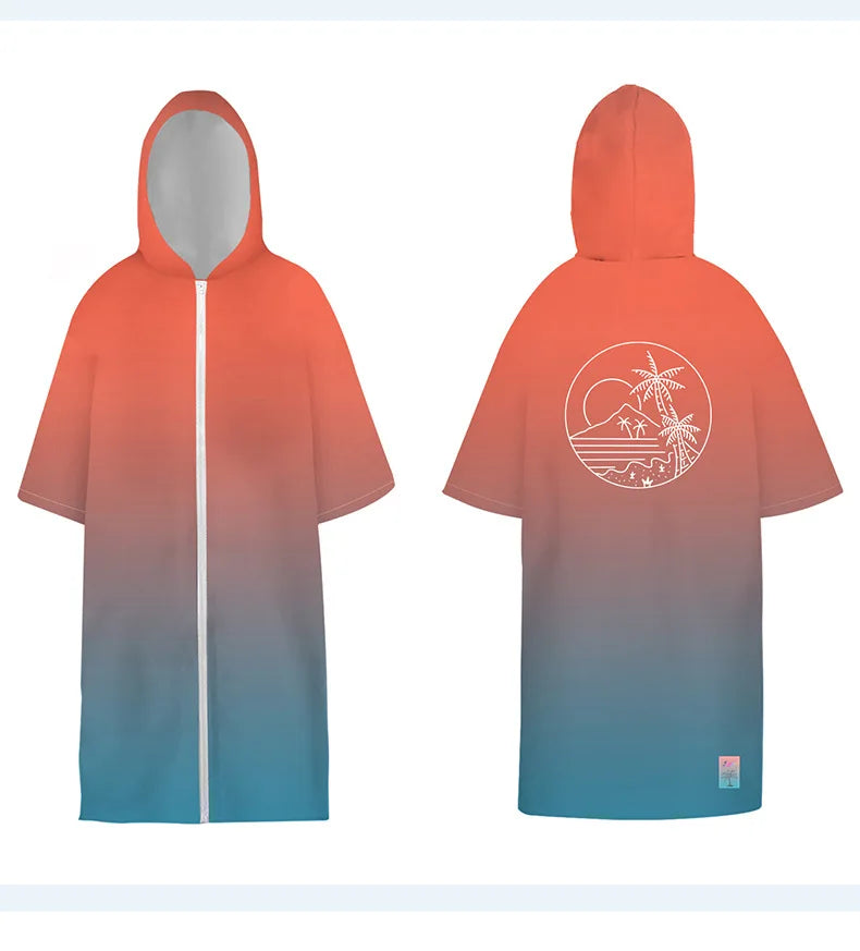 Surf Poncho Changing Robe with Hood Quick Dry Microfiber Wetsuit Changing Towel with Zipper for Bath Beach Surfing Men Women