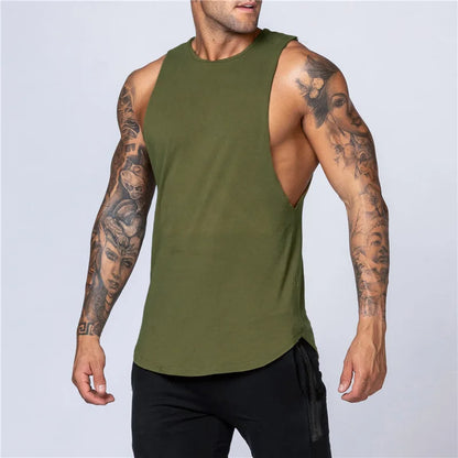 Bodybuilding Muscle Exercise Undershirt Men Gym Sports Cotton Moisture Wicking and Breathable Casual Vest Printed Workout Tops