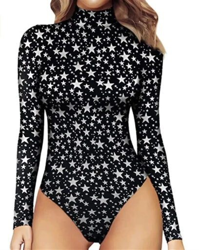 Women's Body Suit Long Sleeve Bathers Animal Patterns Tight Bodysuit Leopard bodysuit