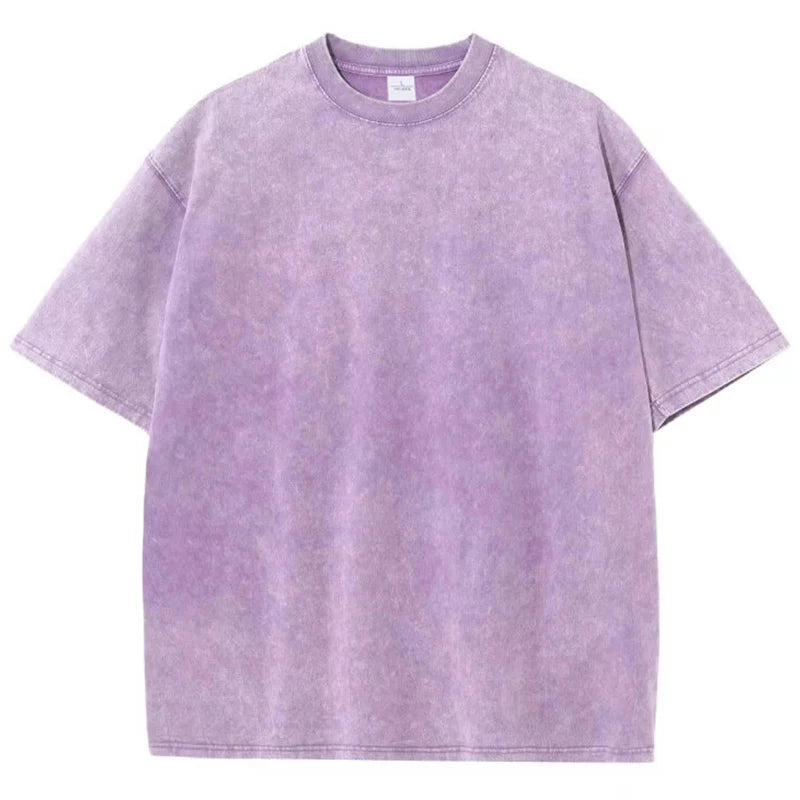 American Style Retro Heavyweight Solid Color Short Sleeved T-shirt Men Women Summer Street Trendy Washed Old Oversized Clothes