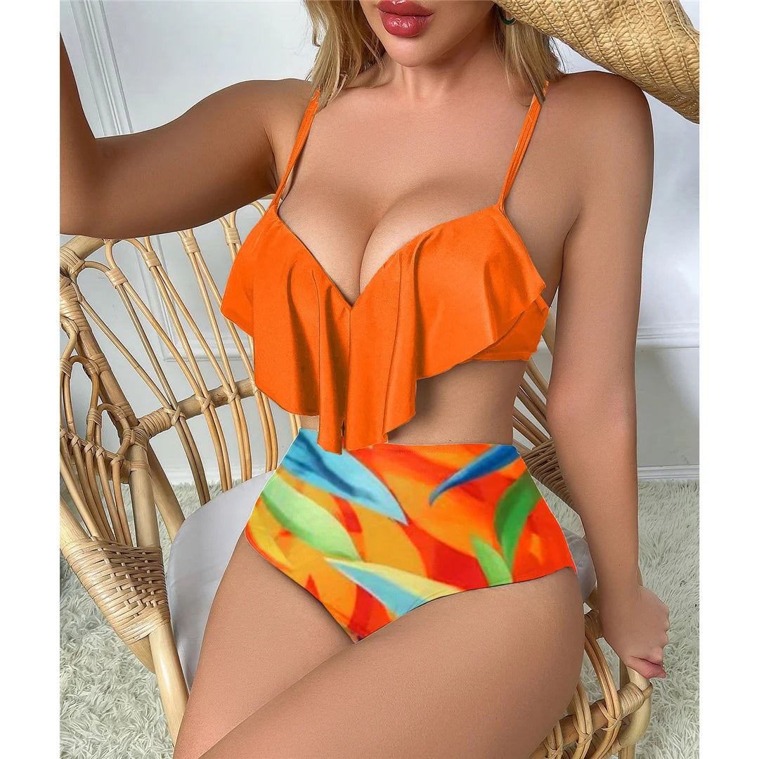 S - XL Printed Underwired Female Swimsuit High Waist Bikini Women Swimwear Two-pieces Bikini set Bather Bathing Suit Swim