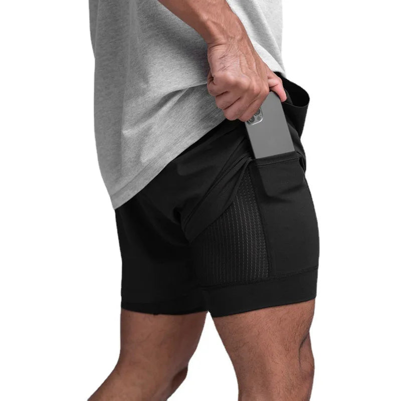 Running Shorts Men 2 In 1 Quick Dry Gym Shorts Double Deck Training Short Pants Fitness Workout Sport Jogging Summer Men Shorts